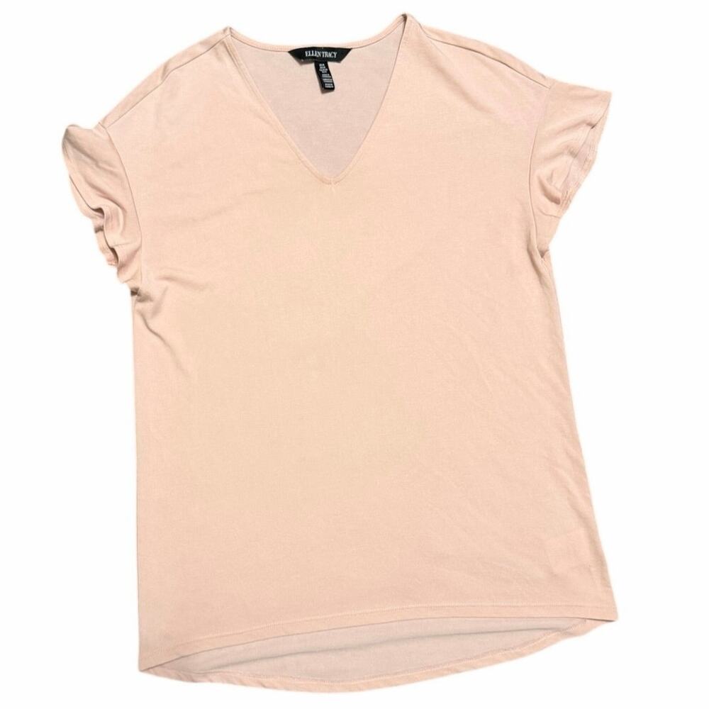 Ellen Tracy Blush Pink V-Neck Short Sleeve Top – Medium